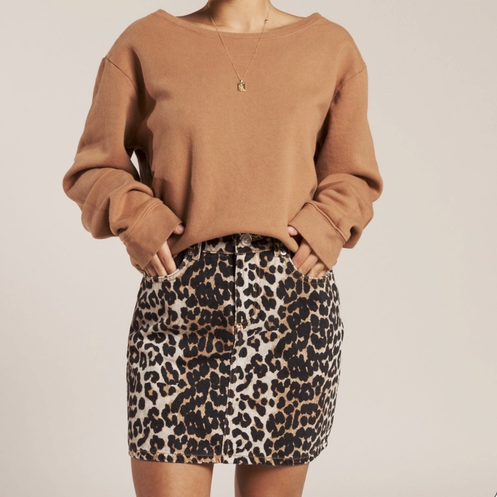 Ganni leopard print denim mini skirt
